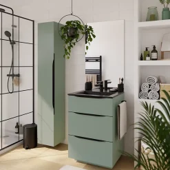 Meuble sous vasque à poser vert sauge mat l.60 x H.88 x P.50 cm, Pamili