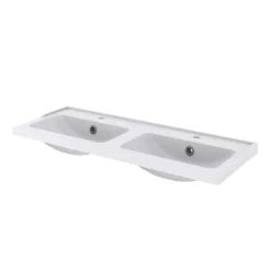 Meuble sous vasque à poser 4 tiroirs 1 niche placage chêne l.120 cm Perma + plan double vasque céramique blanc Lana, GoodHome