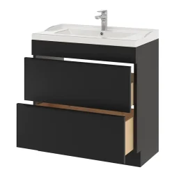 Meuble sous vasque à poser noir mat l.80 x H.82 x P.45 cm, GoodHome Imandra