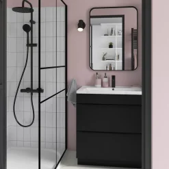 Meuble sous vasque à poser noir mat l.80 x H.82 x P.45 cm, GoodHome Imandra