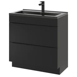 Meuble sous vasque à poser noir mat l.80 x H.82 x P.45 cm, GoodHome Imandra