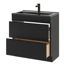 Meuble sous vasque à poser noir mat l.80 x H.82 x P.45 cm, GoodHome Imandra
