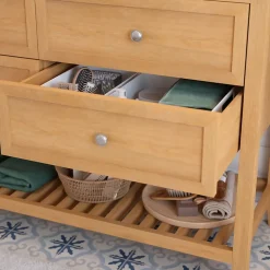 Meuble sous vasque à poser 4 tiroirs 1 niche placage chêne l.120 cm + plan de toilette placage chêne, GoodHome Perma