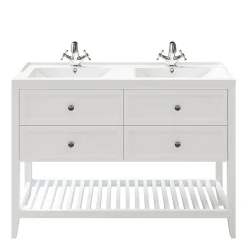 Meuble sous vasque à poser 4 tiroirs 1 niche blanc mat l.120 cm Perma + plan double vasque Lana, GoodHome