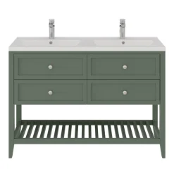 Meuble sous vasque à poser 4 tiroirs 1 niche vert mat l.120 x H.80,6 x P.45 cm, GoodHome Perma