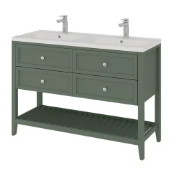 Meuble sous vasque à poser 4 tiroirs 1 niche vert mat l.120 x H.80,6 x P.45 cm, GoodHome Perma