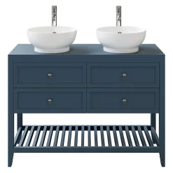 Meuble sous vasque à poser 4 tiroirs bleu mat l.120 x H.80 x P.45 cm, GoodHome Perma