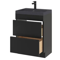 Meuble sous vasque à poser noir mat l.60 x H.82 x P.45 cm, GoodHome Imandra