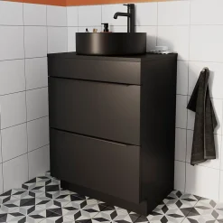 Meuble sous vasque à poser noir mat l.60 x H.82 x P.45 cm, GoodHome Imandra