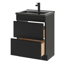 Meuble sous vasque à poser noir mat l.60 x H.82 x P.45 cm, GoodHome Imandra