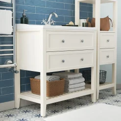 Meuble sous vasque à poser 2 tiroirs 1 niche blanc mat l.80 cm, GoodHome Perma