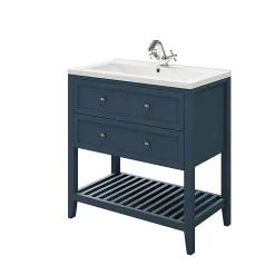 Meuble sous vasque à poser 2 tiroirs 1 niche bleu mat l.80 cm Perma + plan vasque Nira, GoodHome