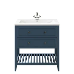 Meuble sous vasque à poser 2 tiroirs 1 niche bleu mat l.80 cm Perma + plan vasque Nira, GoodHome