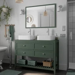 Meuble sous vasque à poser l.120 cm vert + plan de toilette effet marbre blanc Cadélia, GoodHome Perma