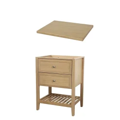Meuble sous vasque à poser 2 tiroirs 1 niche placage chêne l.60 cm + plan de toilette placage chêne, GoodHome Perma