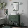 Meuble sous vasque à poser l.80 cm vert + plan de toilette effet marbre blanc Cadélia, GoodHome Perma