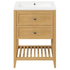 Meuble sous vasque à poser placage chêne l.60 x H.80,6 x P.45 cm, GoodHome Perma