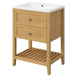 Meuble sous vasque à poser placage chêne l.60 x H.80,6 x P.45 cm, GoodHome Perma