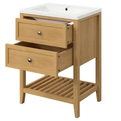 Meuble sous vasque à poser placage chêne l.60 x H.80,6 x P.45 cm, GoodHome Perma