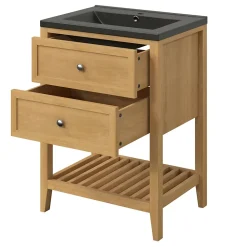 Meuble sous vasque à poser placage chêne l.60 x H.80,6 x P.45 cm, GoodHome Perma