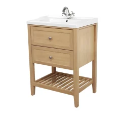 Meuble sous vasque à poser placage chêne l.60 x H.80,6 x P.45 cm, GoodHome Perma