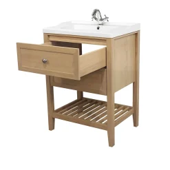 Meuble sous vasque à poser placage chêne l.60 x H.80,6 x P.45 cm, GoodHome Perma