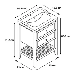 Meuble sous vasque à poser placage chêne l.60 x H.80,6 x P.45 cm, GoodHome Perma