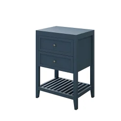 Meuble sous vasque à poser 2 tiroirs 1 niche bleu mat l.60 cm + plan de toilette, GoodHome Perma