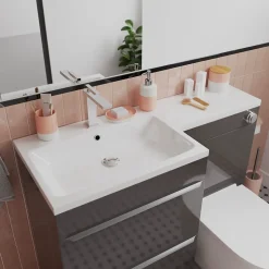 Meuble sous vasque à poser gris taupe brillant l.60 x H.82 x P.45 cm, GoodHome Imandra