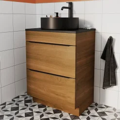 Meuble sous vasque à poser effet noyer l.60 x H.82 x P.45 cm, GoodHome Imandra