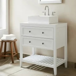 Meuble sous vasque à poser 2 tiroirs 1 niche blanc mat l.80 cm + plan de toilette, GoodHome Perma