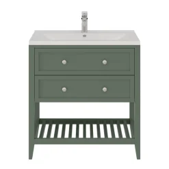 Meuble sous vasque à poser 2 tiroirs 1 niche vert mat l.80 x H.80,6 x P.45 cm, GoodHome Perma