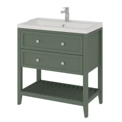 Meuble sous vasque à poser 2 tiroirs 1 niche vert mat l.80 x H.80,6 x P.45 cm, GoodHome Perma