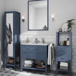 Meuble sous vasque à poser 2 tiroirs bleu mat L.80 x H.80 x P.45 cm, GoodHome Perma