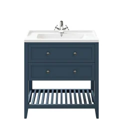 Meuble sous vasque à poser 2 tiroirs bleu mat L.80 x H.80 x P.45 cm, GoodHome Perma