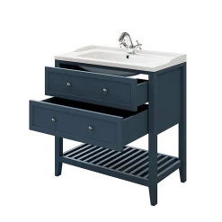 Meuble sous vasque à poser 2 tiroirs bleu mat L.80 x H.80 x P.45 cm, GoodHome Perma