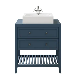Meuble sous vasque à poser 2 tiroirs bleu mat L.80 x H.80 x P.45 cm, GoodHome Perma