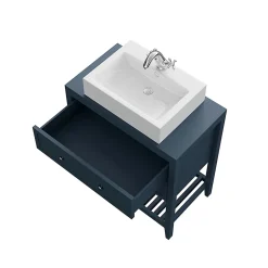 Meuble sous vasque à poser 2 tiroirs bleu mat L.80 x H.80 x P.45 cm, GoodHome Perma