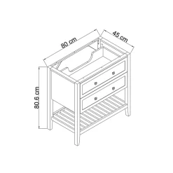 Meuble sous vasque à poser 2 tiroirs bleu mat L.80 x H.80 x P.45 cm, GoodHome Perma