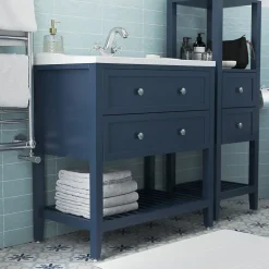 Meuble sous vasque à poser 2 tiroirs bleu mat L.80 x H.80 x P.45 cm, GoodHome Perma