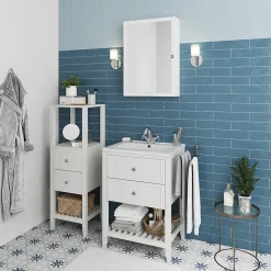 Meuble sous vasque à poser 2 tiroirs 1 niche blanc mat l.60 cm, GoodHome Perma