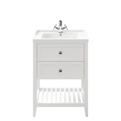 Meuble sous vasque à poser 2 tiroirs 1 niche blanc mat l.60 cm, GoodHome Perma