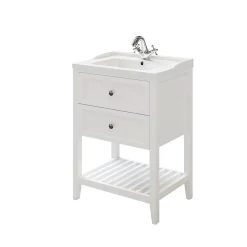 Meuble sous vasque à poser 2 tiroirs 1 niche blanc mat l.60 cm, GoodHome Perma