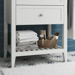 Meuble sous vasque à poser 2 tiroirs 1 niche blanc mat l.60 cm, GoodHome Perma