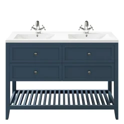 Meuble sous vasque à poser 4 tiroirs 1 niche bleu mat l.120 cm Perma + plan double vasque Nira, GoodHome