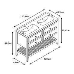 Meuble sous vasque à poser 4 tiroirs placage chêne l.120 x H.80,6 x P.45 cm, GoodHome Perma