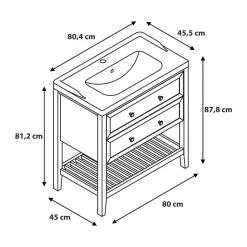 Meuble sous vasque à poser 2 tiroirs placage chêne l.80 x H.80,6 x P.45 cm, GoodHome Perma