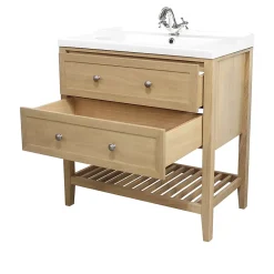 Meuble sous vasque à poser 2 tiroirs placage chêne l.80 x H.80,6 x P.45 cm, GoodHome Perma