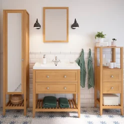 Meuble sous vasque à poser 2 tiroirs placage chêne l.80 x H.80,6 x P.45 cm, GoodHome Perma