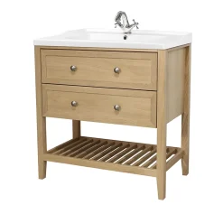 Meuble sous vasque à poser 2 tiroirs 1 niche placage chêne l.80 cm Perma + plan vasque blanc Lana, GoodHome